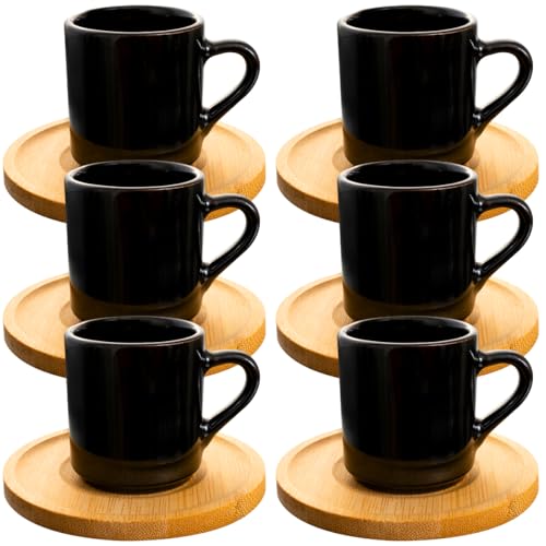 Jogo de Xicaras Porcelana 1° Linha Pires Bambu Café Espresso Capu...