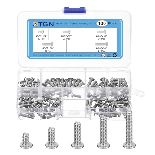 DTGN 100Pcs #6-32 Button Head Socket Cap Screws Kit