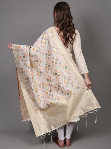Women's Art Silk Dupatta with All Over Brocaded Beautiful Silk Floral Ethnic Design Stole/Scarf/Chunni4