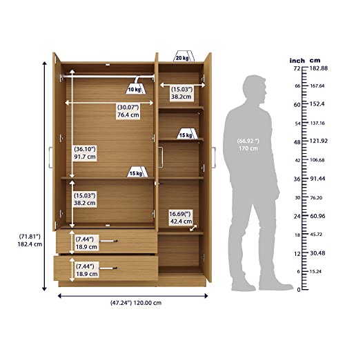 Image of Wakefit Wardrobe | 1 Year Warranty | Engineered Wood Almirah, Cupboard for Clothes Storage | 3 Door, Mirror, 1 Drawer, 1 Hanging Space | Organza Plus - Urban Teak