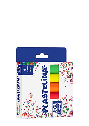 Oxford Plastilina, plastilina, plastilina infantil, 6 barras en estuche de cartón, colores brillantes