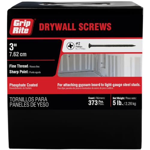 Grip-Rite Fine Thread Drywall Screws - #2 Phillips Bugle Head - Sharp Point - Attach Drywall to Steel Studs - Phosphate Coated - #6 X 1-1/4