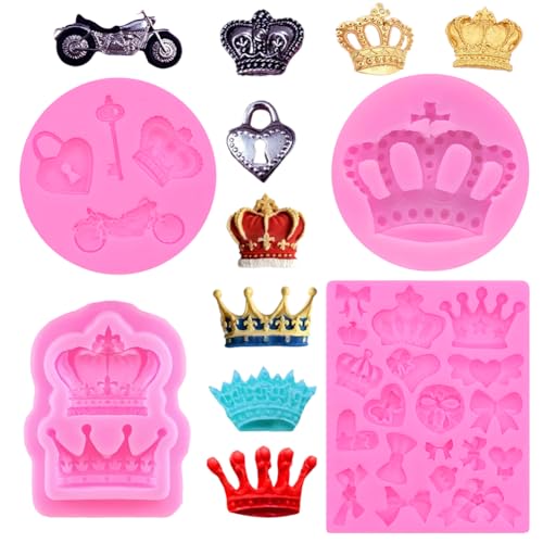 Moldes de silicona para fondant de corona, 4 unidades, forma de corona de princesa, molde de chocolate, moldes de silicona, moldes para hornear azúcar, herramientas de decoración de pasteles para