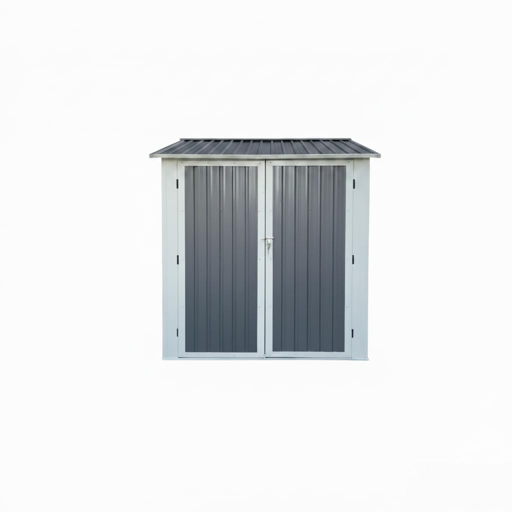 Gartenhaus Metall 275,7x181,7cm Geräteschuppen mit 2 Fenstern und Blumenregal Doppeltüren Wasserdicht für Garten Terrasse