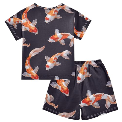 ALAZA Fish Stylish Pajamas Set Short Sleeve Cotton Sleepwear Summer Pjs 2 Piece 5-14Y2