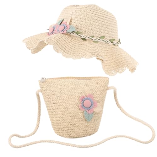VALICLUD 1set Boy Girl Girls Straw Hat with Matching Bag Straw Beach Cap for Girls and Stylish Sun for Outdoor Adventures and Spring Outings