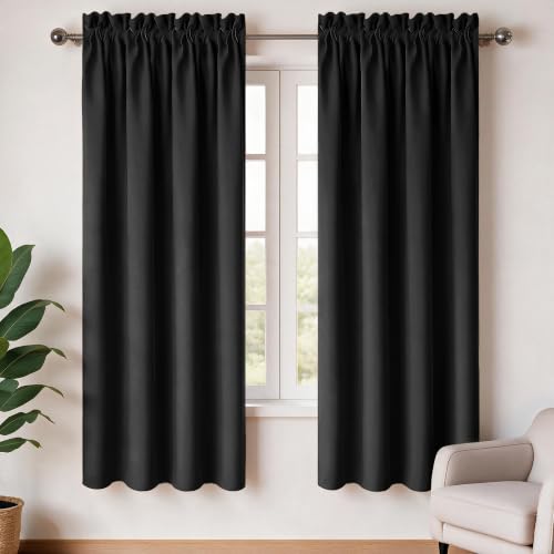 Image of Deconovo Room Darkening Curtain Thermal Insulated Blackout Curtains for Kids Room Black 38 x 63 Inch 2 Panels