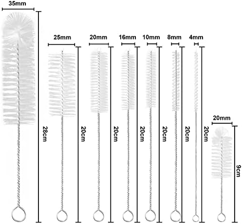 YUNGMAX Small Cleaning Bottle Brush Set, 8PCS Nylon Straw Cleaner Pipe Brushes for Washing Narrow Neck Water Bottles Jars Teapot Spout Coffee Machine Tube