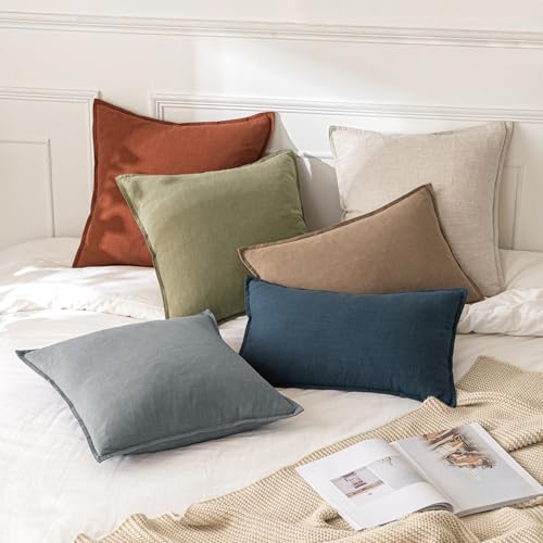 Image of MIULEE Decorative Linen Pillow Covers 18x18 Inch Rust Boho Farmhouse Neutral Couch Throw Pillows for Bed Pack of 2 Accent Modern Pillowcase Summer Sofa Livingroom Home Decor