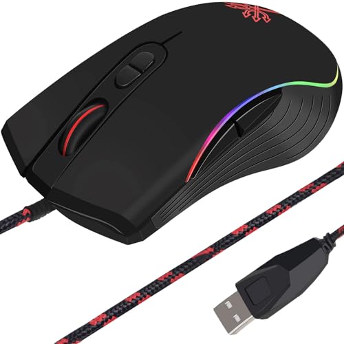 GADIRIA DunMoon - Ratón Gaming con Cable - dpi Ajustables hasta 7200, Gaming Mouse Óptico, Ergonómico, Led con 7 Botones Programables, Iluminación RGB para PC, Portátil, Ordenador - Raton Gamer.