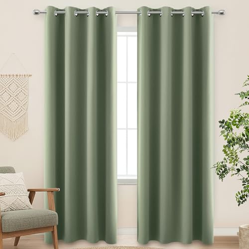Image of Sage Green Grommet Blackout Curtains for Bedroom 52x96 Inches Long