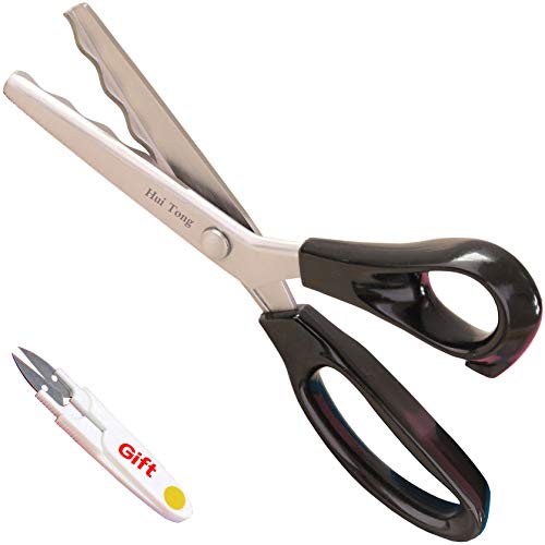 Hui Tong fabric pinking shears, pinking shears for fabric ,Pinking Shears, pinking scissors,(18mm scalloped, Black)
