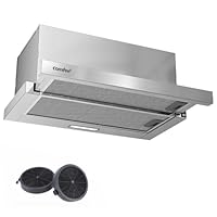 COMFEE' CHL03M21S Flachschirmhaube Dunstabzugshaube 60cm Umluft, 400 m³/h Luftstrom, Dunstabzug Unterbau Integrierte Einbau Flach Abluft Abzugshaube, Silber