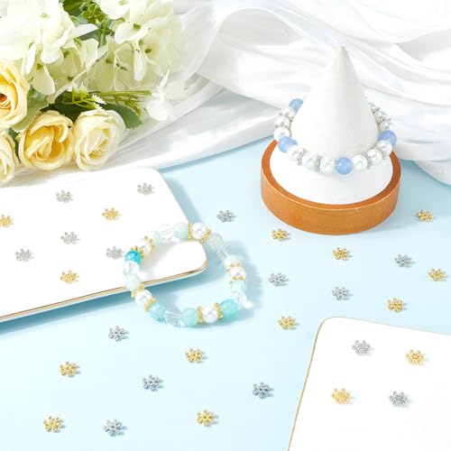 SOFPLATE 1 Box 400Pcs Snowflake Spacer Beads Silver Metal Bead Bulk Tibetan Alloy Gold 10mm Mini Flower Winter Christmas Snow Flake Spacers for jewellery Making Bracelets Earrings DIY Crafts - Image 4