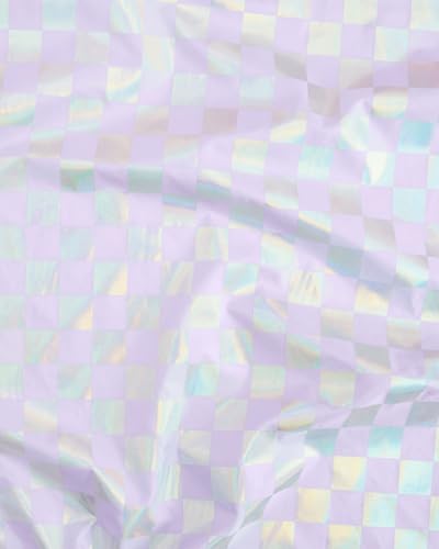 xo, Fetti Purple + Iridescent Checkered Washable Tablecloth - 9 ft. | Unicorn Birthday Party Decorations, Pink Girl Table Cloth, Y2K ERAS Decor, Pastel Table Cover