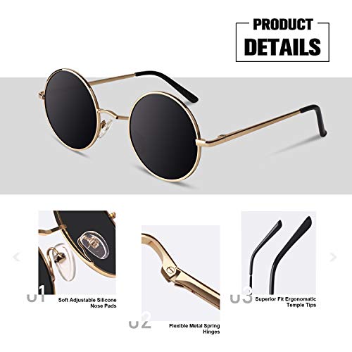 Image of Sunier Round Sunglasses Men Womens Shades Polarized Retro Circle UV400 Sun Glasses