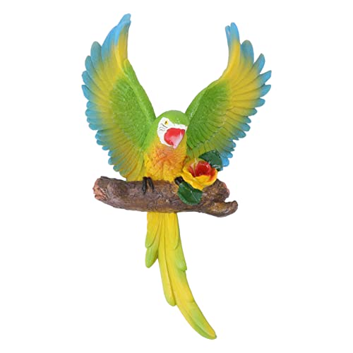 Statue perroquet décoration murale résine verte battante extérieure durable