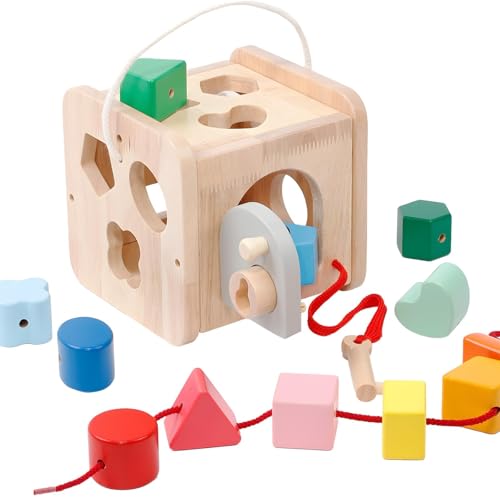 Mailfull Juguetes de Madera Rompecabezas de Cubo con 12 Formas Juegos de Rompecabezas de Juguetes Educativos Coloridos para el Desarrollo Temprano