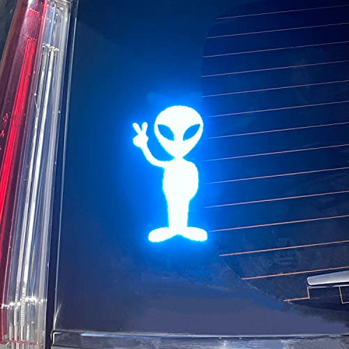 Hungmieh Highly Reflective Stickers Decals Vinyl For Cars High Intensity Grade Reflective Safety Warning Signs 7 Years Last Waterproof Multi-Color Self-Adhesive For Outdoor, Helmets, Bicycles, Motorcycles, Windscreens, Rear Windows, Car Bumpers (Alien Peace Blue) #TOP1