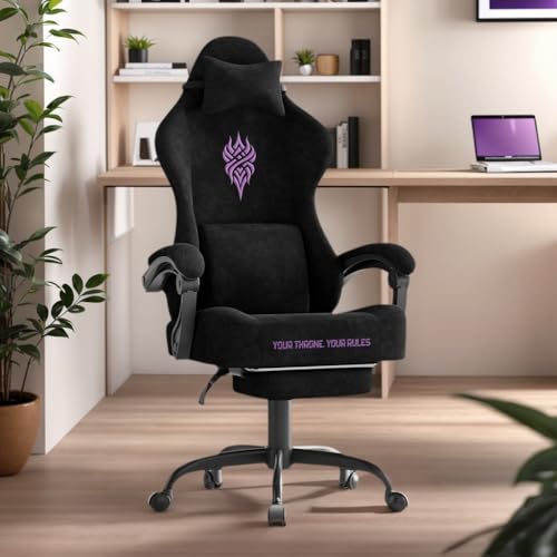 Image of Soontrans Black Velvet Fabric Gaming Chairs with Footrest, Ergonomic Comfortable Video Gamer Chair, Reclining Office Computer Desk Game Chairs with Massage Lumbar Cushion,Headrest for Adult