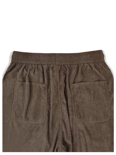 Soly Hux Men'S Corduroy Pants Casual Drawstring Elastic Waist Straight Leg Sweatpants With Pockets Brown Letter Medium thumb #5