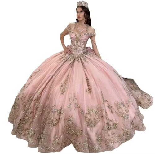 Light Golden Lace Beading Off The Shoulder Pageant Prom Formal Dresses with Bow Sweet 16 Dress Girls 2025