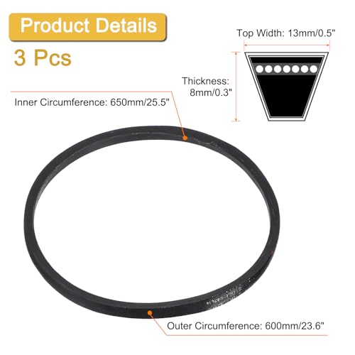 Image of uxcell 3 Pack A23 1 /2 Classic Wrapped V-Belt, 26 inch Outside Circumference Wrapped Industrial Rubber V-Belt A Profile V-Belt for Industrial Machinery Equipment, Black