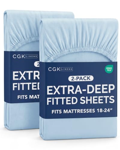 Image of CGK Linens 2 Pack Extra Deep Cal King Fitted Sheets - Sky Blue