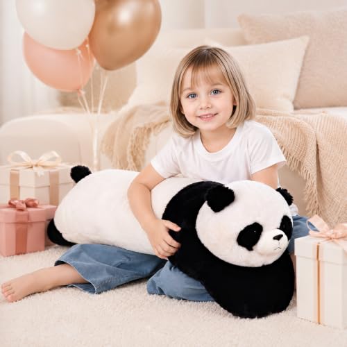 Image of MMguai 40'' Giant Panda Stuffed Animal, Large Stuffed Panda Long Body Pillow Plush Toy, Big Soft Toy Panda Jumbo Fluffy Panda Plushies Gift for Kids Boys Girls, Birthday