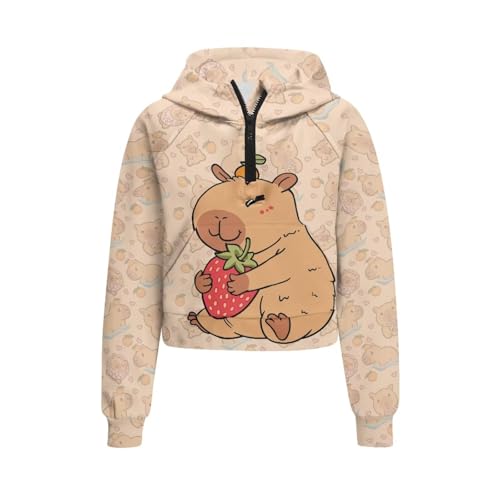 Girls Casual Hoodies Cropped Half Zip Fashion Pullover Tops Kids Long Sleeve Workout Running Sweatshirt with Pocket4