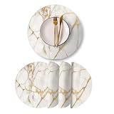 Round Leather Placemats Set of 4 PU Waterproof Non-Slip Washable Heat Resistant Place Mat for Kitche
