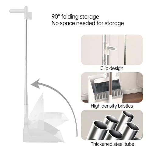 Besen mit Stiel,Osuter Kehrschaufel Set,3 in 1 Aufrechter Besen und Kehrschaufel Set,Besen und Kehrschaufel Set,Multifunktional Kehrset Kehrgarnitur mit Langem Stiel(Weiß) – Bild 4