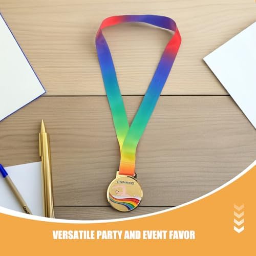 OATIPHO 2pcs Kids Swimming Awards Medals with Neck Ribbons Golden Zinc Alloy Medals for Team Sports — view 2