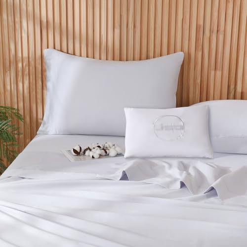 JSD 100% Cotton Sheet Set Twin, 300 Thread Count Soft Breathable Sateen Sheets, Light Gray Cooling Sheets Deep Pocket