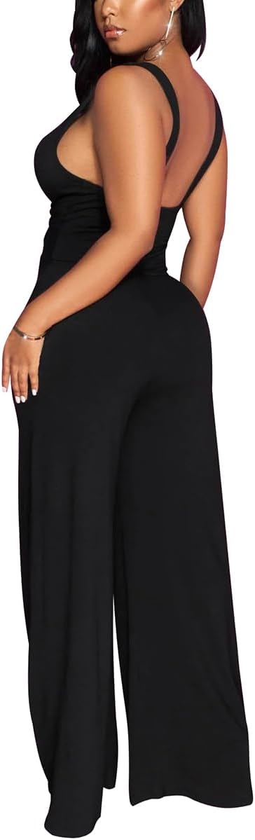 Jumpsuits for Women Casual Strapless Strap Sexy V Neck Ruched High Waist Wide Leg Overalls with Pockets - Image 7