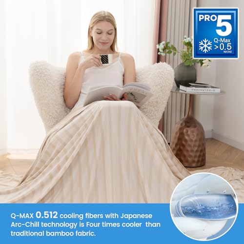Syalife Cooling Blanket Twin Size for Hot Sleepers and Flashes, Ultra Thin Lightweight Summer Blankets with Q-Max 0.5 Arc-Chill Fiber, Double Sided (Striped Beige, 60"x 80") by Syalife - Image 5