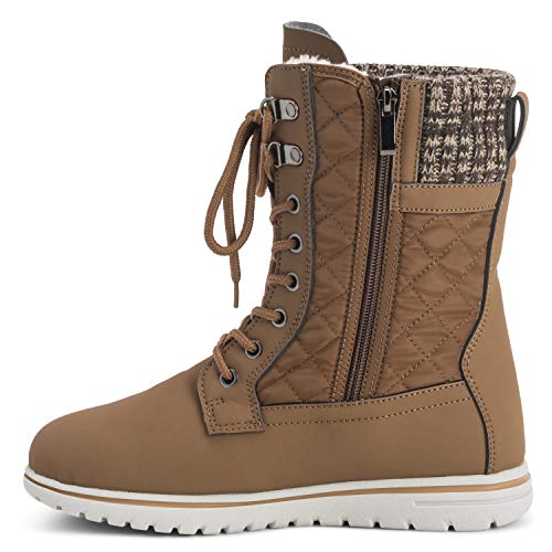 Polar Products Womens Quilted Short Faux Fur Snow Waterproof Winter Durable Warm Boots - 9 - TAN40 AYC0527