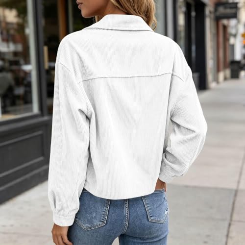 Gumipy Womens Corduroy Jacket Button Down Crop Long Sleeve Fall Cardigans - image 8