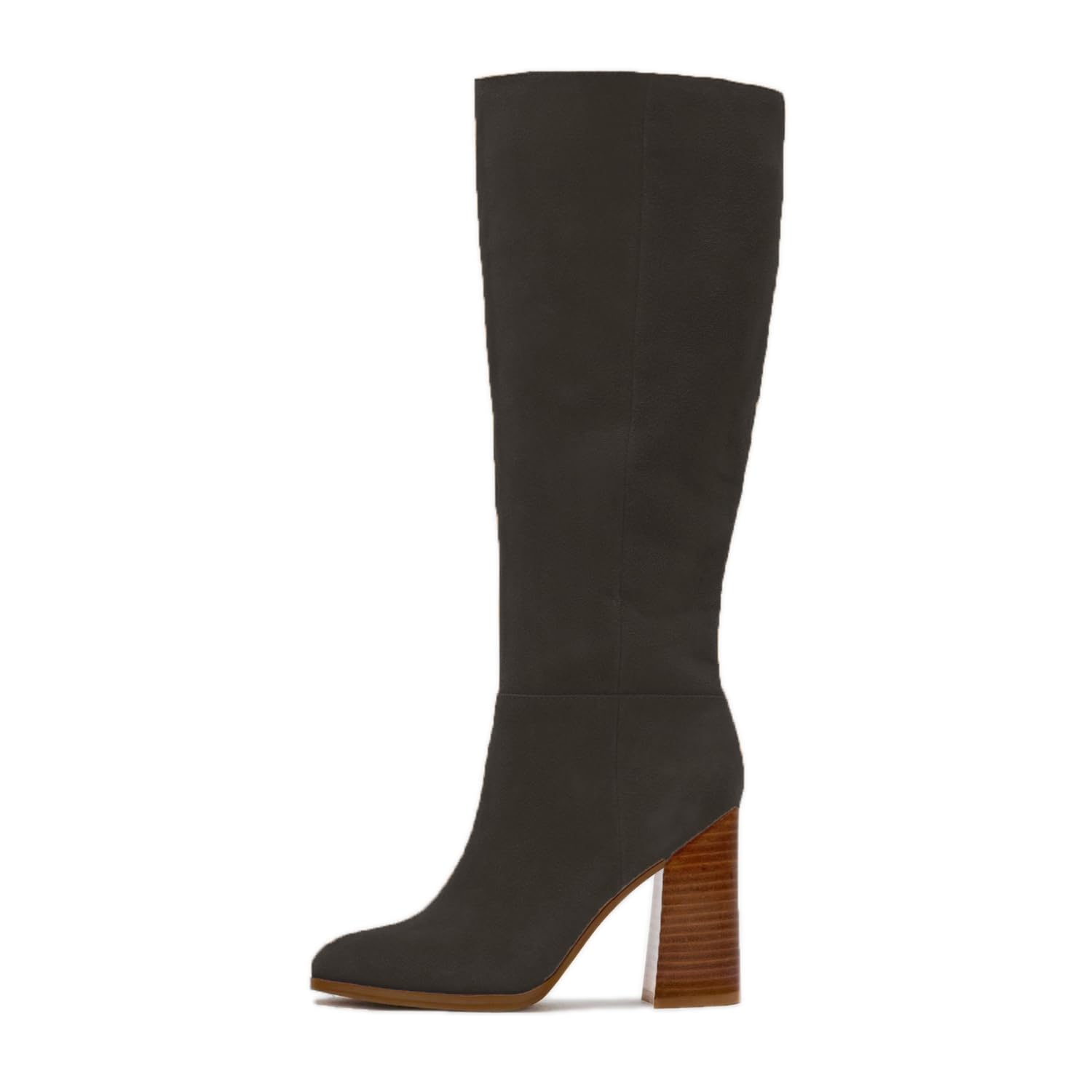 Erocalli Knee High Fall Faux Suede Tall Long Boots Wide Calf Chunky Block High Heel Fashion Boot Round