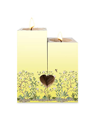 Yellow Flower Bird Candle Holder Set,Wooden Pillar Candle Stick Candle Holder,Tall Tealight Unity Menorah Candlestick,Gradient Oriental Retro Art Bamboo Tree Plant Personalized Gifts For Momen/Men #TOP3