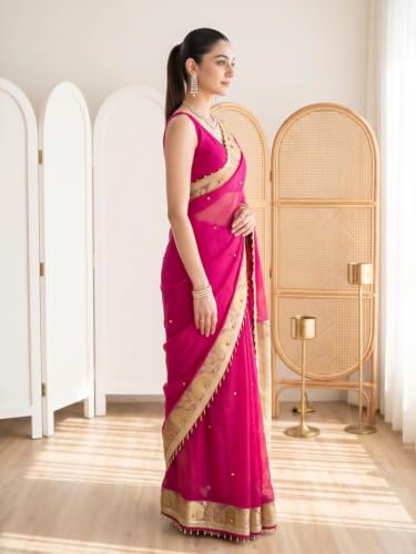 AKHILAM pink silk ghungroo saree – image 4