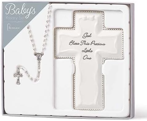 Roman Giftware Inc., Children's Gifts, New Baby, 6.25" H White Cross and Rosary,Religious, Inspirational, Durable (4x1x6)