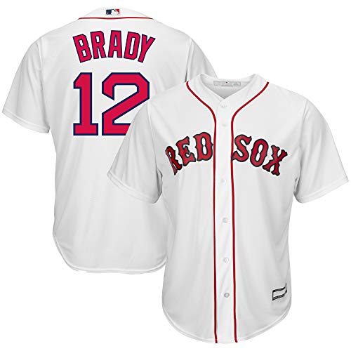 MLB X NFL Official Crossover Youth 8-20 Cool Base White Home Player Replica Jersey (Medium 10 12, Tom Brady Boston Red Sox)