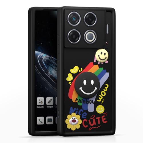 Image of Pikkme Back Cover for Infinix GT 20 Pro 5G | Soft Silicone| Cute Rainbow Smile & 3D Cartoon Flower Design | Shockproof Raised Camera Protection Bumper Case (Black)
