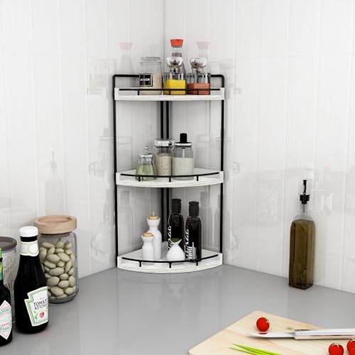 Image of Dorhors 3-Tier Corner Bathroom Organizer Countertop for Storage,Vanity Tray,Wood Counter Organizer for Kitchen,Bathroom,Dresser (Rustic White)