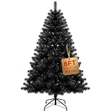 6ft Black Christmas Tree, Premium Artificial Xmas Tree with 800 Branch Tips, Bushy Realistic Spruce Pine Tree with Metal Stand, Easy to Assemble for Indoor & Outdoor Christmas Decoration