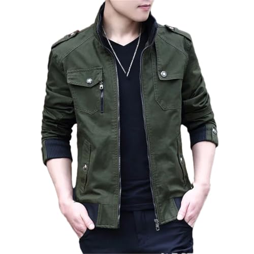 Men's Work Jacket British Style Long Sleeve Overcoat Solid Color Zipper Stand Collar Coat