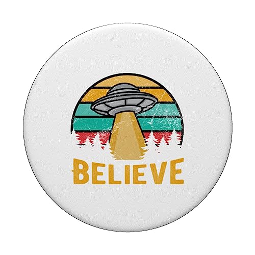 Vintage Alien UFO Hunter Gift UFOS I Want To Believe PopSockets Swappable PopGrip, Black - Image 3