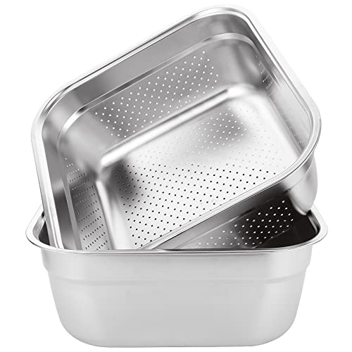 ASelected Washing Up Bowl & Strainer Bowl, 304 Stainless Steel Large Rectangular 10 Litre Colander Mixing Bowl Set, Washing Basin, Dishtub, for Vegetable Fruit Food Preparing, 33X33X13cm, 2 PCS