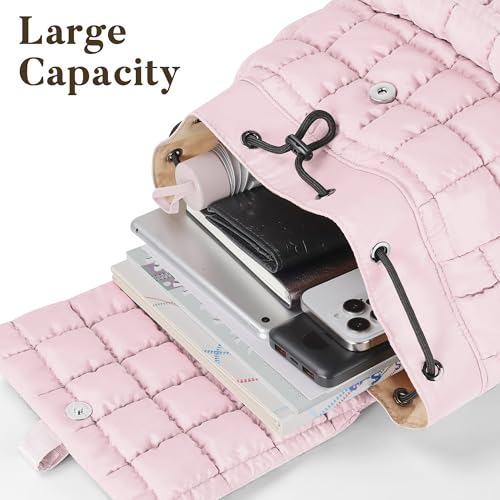 Image of TILYMOL Puffy Backpack for Women, Quilted Backpack for Travel, Ultra Lightweight Puffer Daypack, Pink